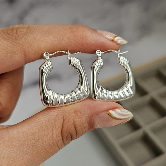 Silver Square Hoop Earrings*Rectangle Hoop Huggie*Cleo*Minimalist Dainty*ML - Picture 1 of 6